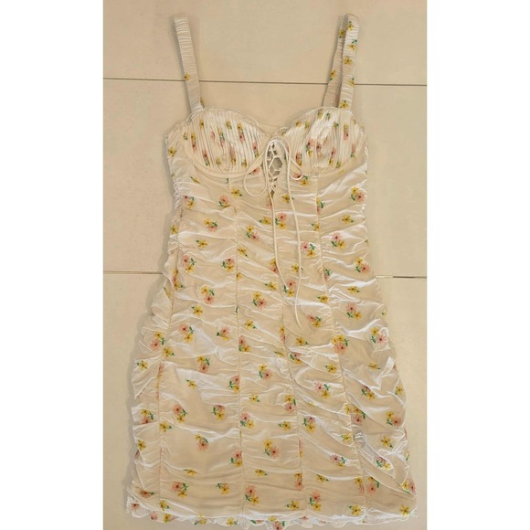 For Love Lemons Floral‎ Ruched Corset Mini Dress Coquette Lace Up XS - Picture 2 of 16